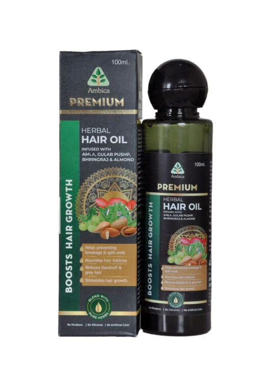 Ambica Premium Herbal Hair Oil Infused with Amla, Rose, Bhringraj and Almond for Boosts Hair Growth | Hair Fall Control Oil, Reduces Grey Hair & Dandruff (100 ML)